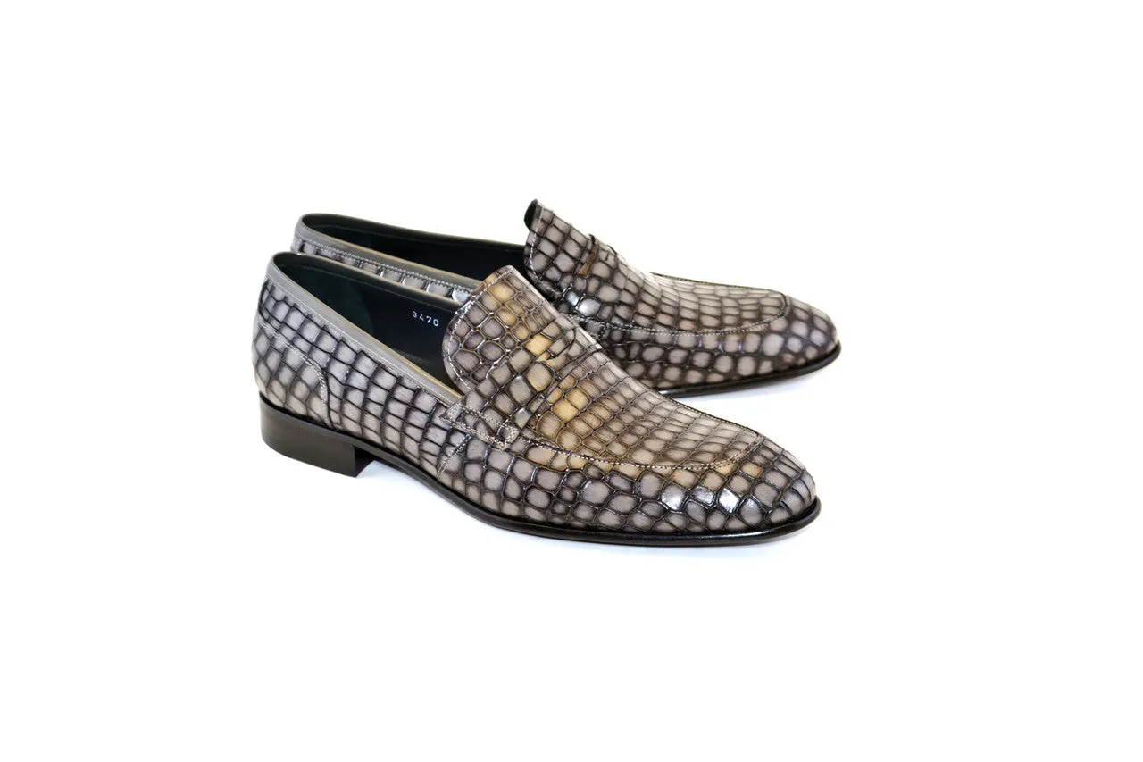 Corrente C017- 3470C Croco leather- Grey