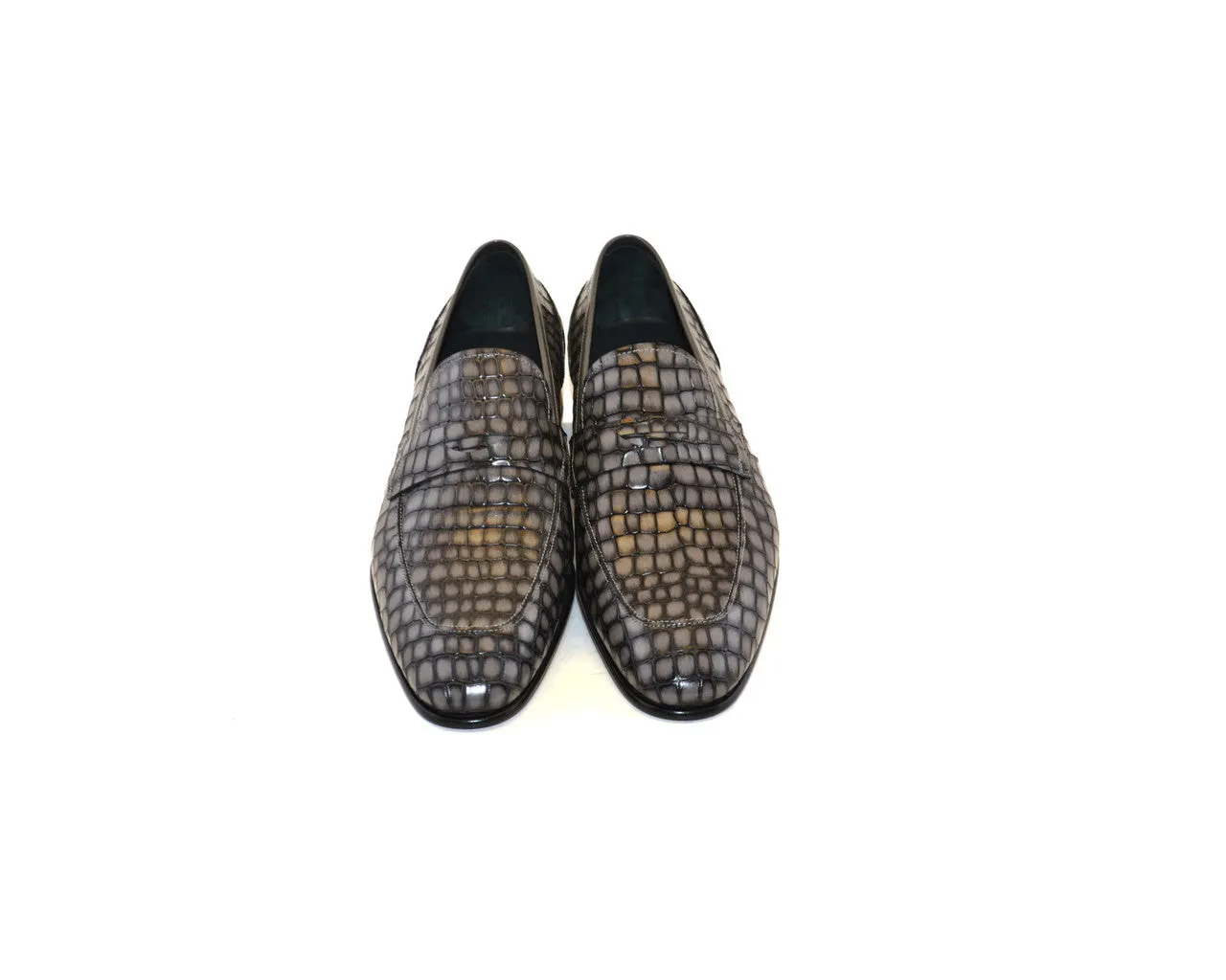 Corrente C017- 3470C Croco leather- Grey