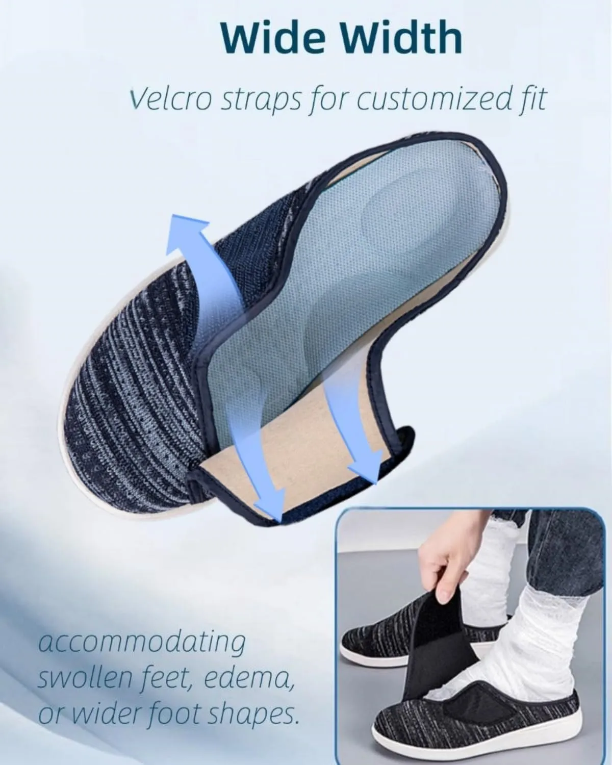 Diabetic Mule for Women Wide Width Clogs Slip on Orthopedic Walking Shoes Summer mesh Neuropathy Slippers Backless Slides with Velcro