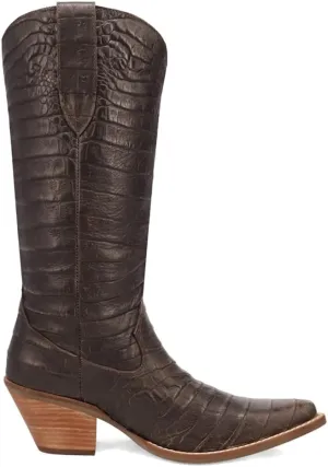 Dingo Womens Ozzie Croc Embossed Snip Toe Casual Boots Mid Calf Mid Heel 2-3" - Brown