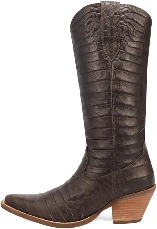 Dingo Womens Ozzie Croc Embossed Snip Toe Casual Boots Mid Calf Mid Heel 2-3" - Brown