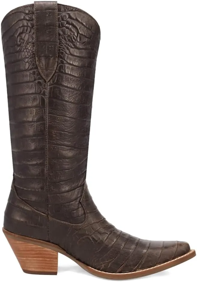 Dingo Womens Ozzie Croc Embossed Snip Toe Casual Boots Mid Calf Mid Heel 2-3" - Brown