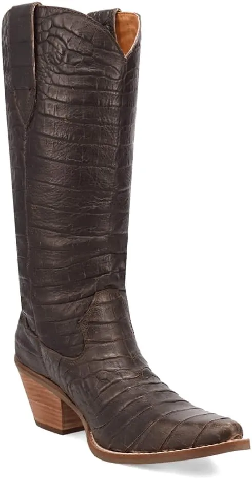 Dingo Womens Ozzie Croc Embossed Snip Toe Casual Boots Mid Calf Mid Heel 2-3" - Brown