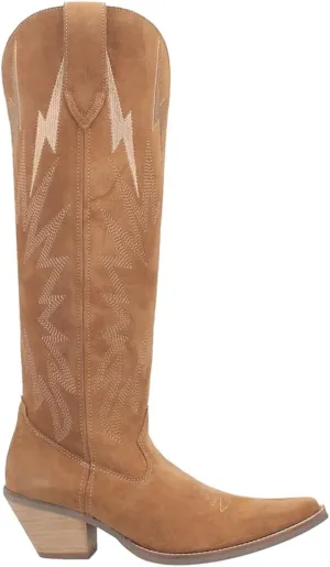 Dingo Womens Thunder Road Embroidered Snip Toe Casual Boots Knee High Mid Heel 2-3" - Black