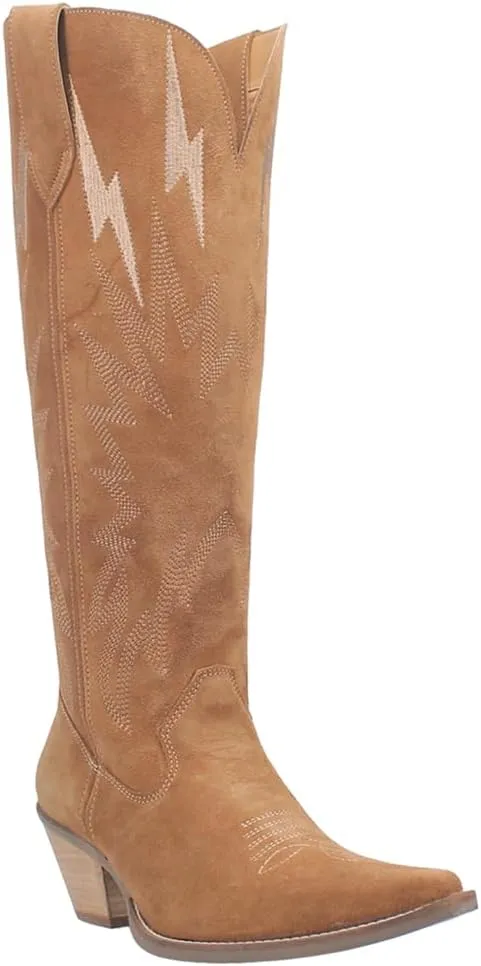 Dingo Womens Thunder Road Embroidered Snip Toe Casual Boots Knee High Mid Heel 2-3" - Black