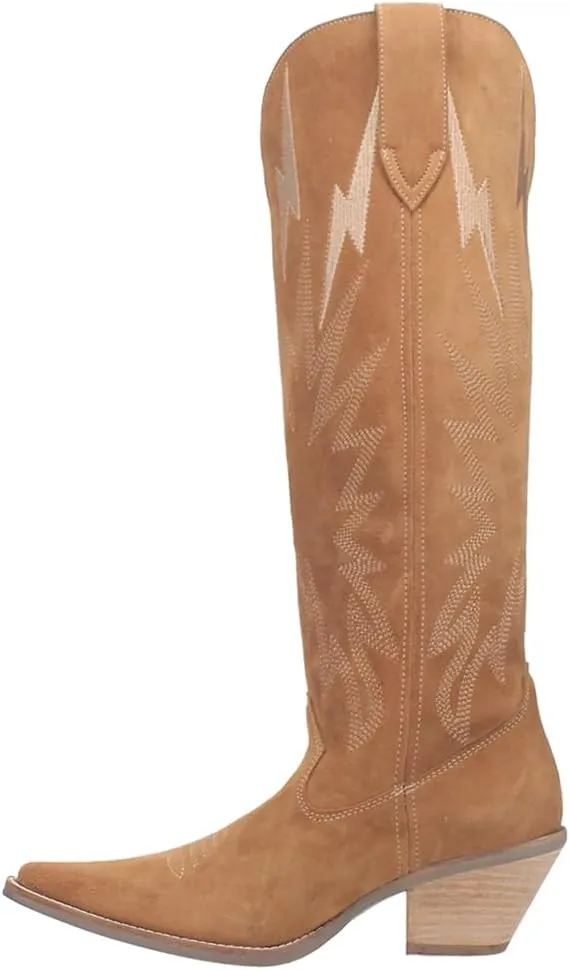 Dingo Womens Thunder Road Embroidered Snip Toe Casual Boots Knee High Mid Heel 2-3" - Black