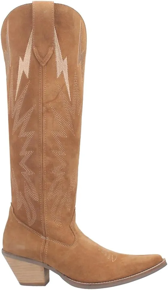 Dingo Womens Thunder Road Embroidered Snip Toe Casual Boots Knee High Mid Heel 2-3" - Black