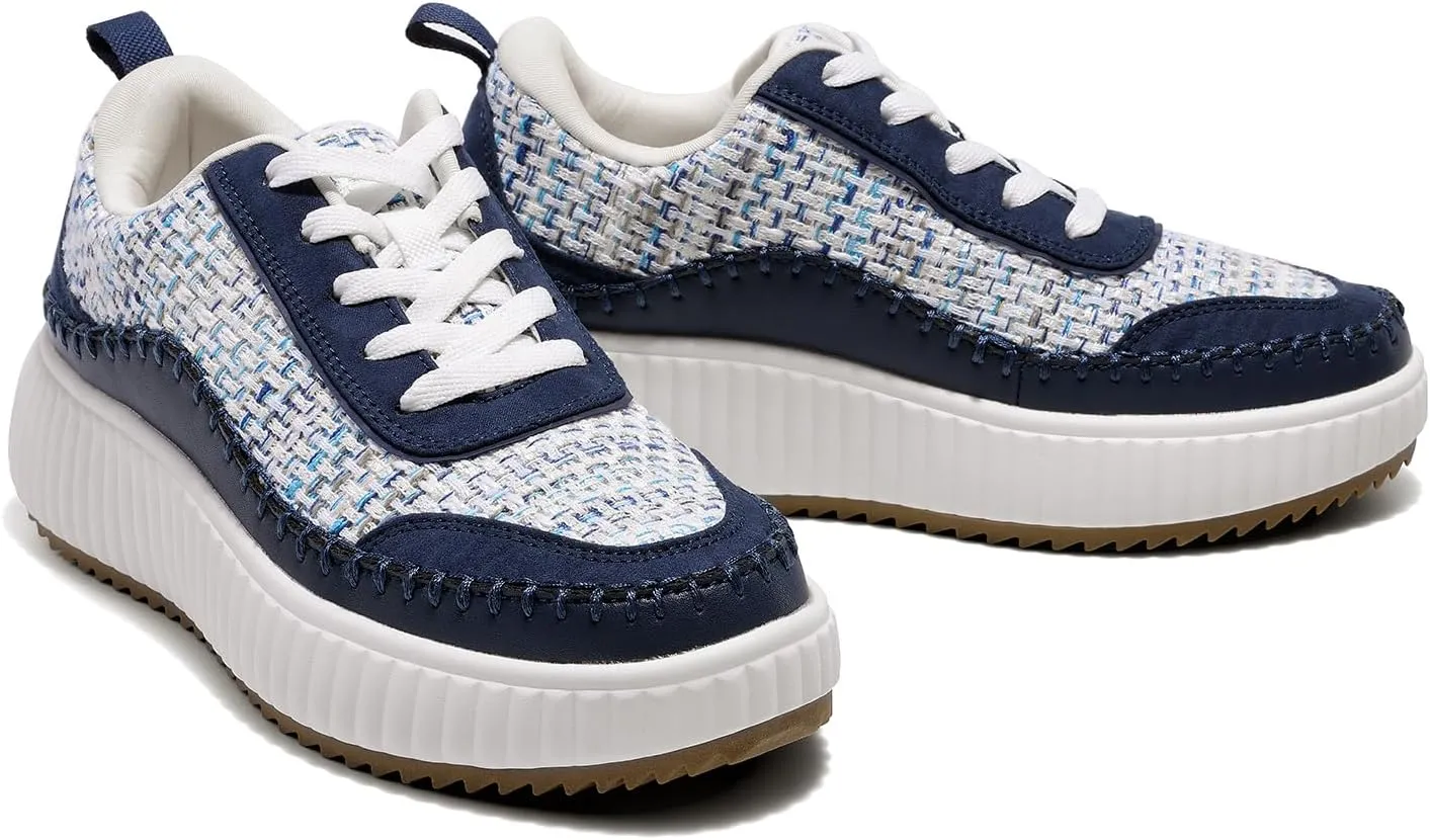 DREAM PAIRS Women Chunky City Tweed Comfortable Casual Platform Fashion Sneaker