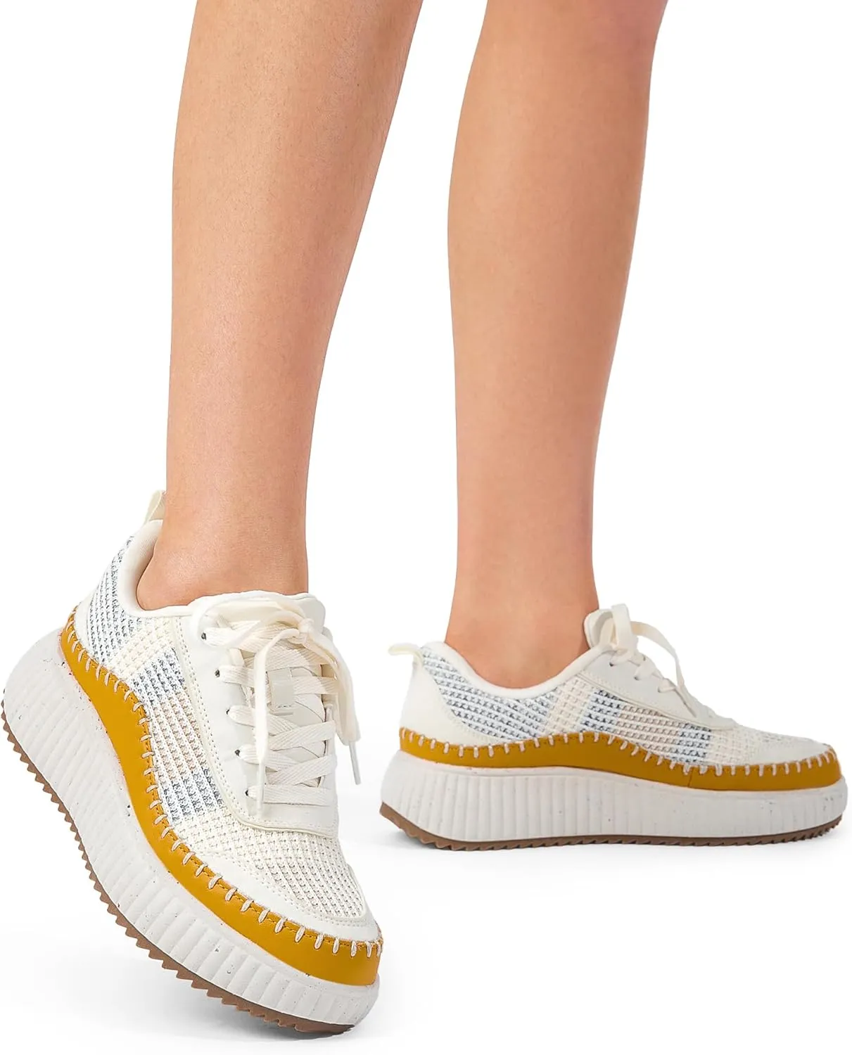 DREAM PAIRS Women Chunky City Tweed Comfortable Casual Platform Fashion Sneaker