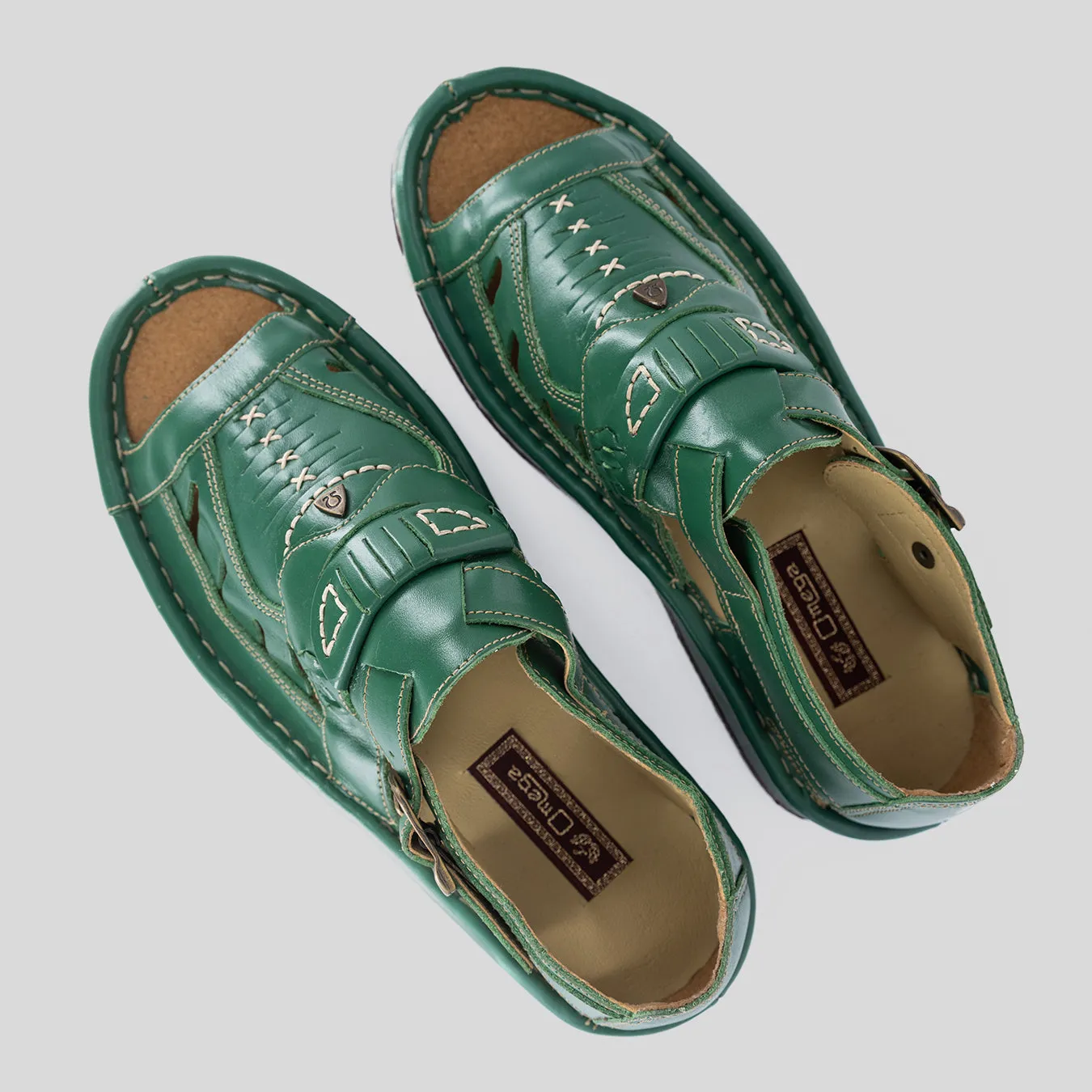 Duna : Leather Sandal in Sage Soft Saddle Leather