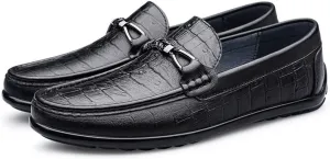 Easy to Put and Remove Driving Moccasins Loafer Shoes for Men Round Toe Moccasins Faux Crocodile Print Leather Flat Heel Flexible Resistant Driving Slip On for All Occasions (Color : Black, Size : 1