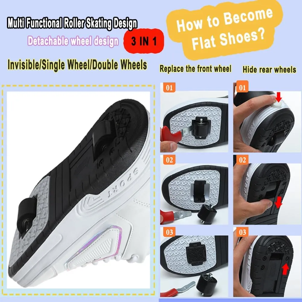 Ehauuo Roller Skates Shoes Sneakers Wheels Removable for Boys Girls Safety Stain-Resistant Easy on and Clean Comfortable as Kids Fun Sports Loved for Kids Beginners