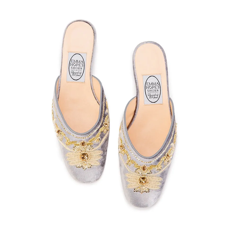 English Rosie Mule - Grey Velvet