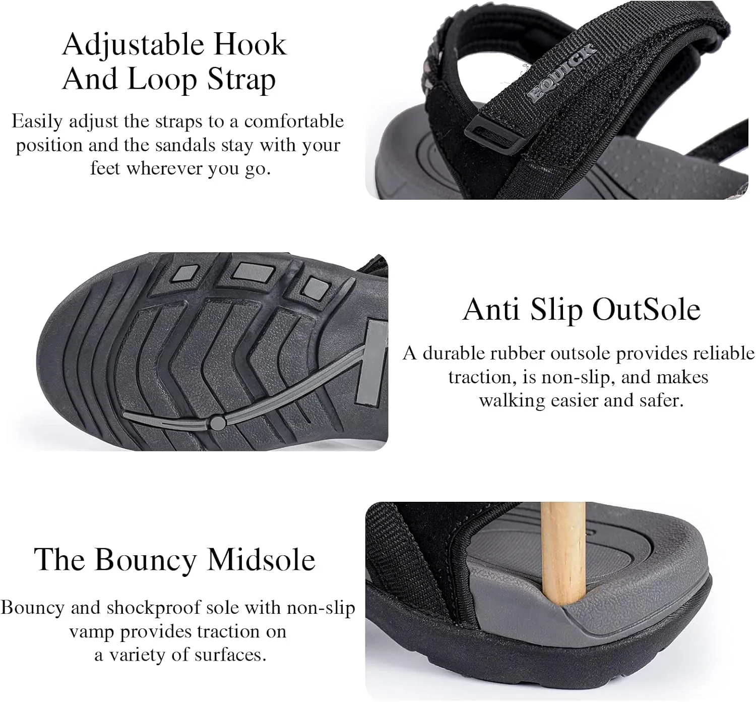 EQUICK Women Hiking Sandals Comfortable Walking Hook Loop Strap Sandals Beach Vacation Casual Sport Sandal