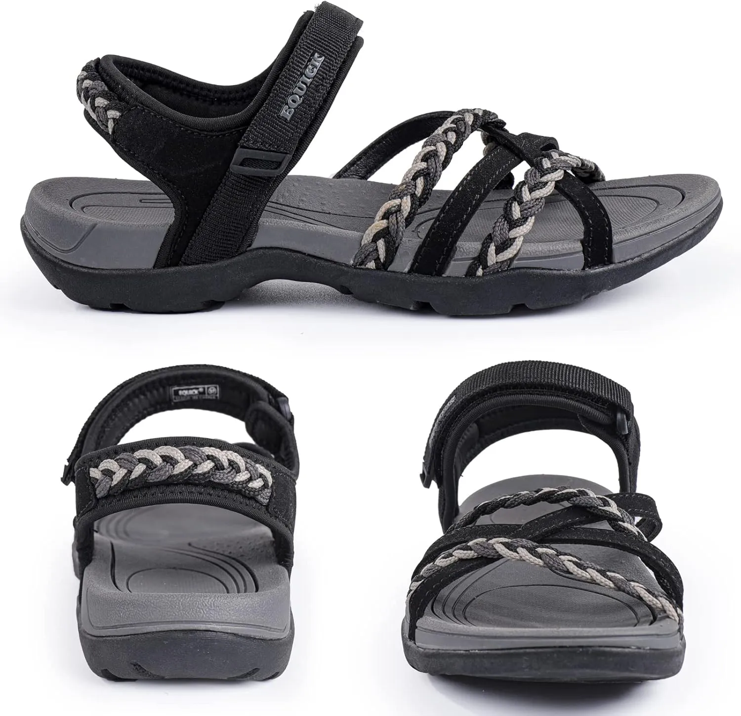EQUICK Women Hiking Sandals Comfortable Walking Hook Loop Strap Sandals Beach Vacation Casual Sport Sandal