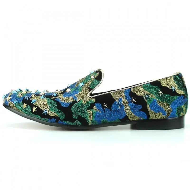 Fiesso FI-7145 Multi Blue Slip on Loafers