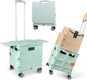 Foldable Utility Cart Folding Portable Rolling Crate with Magnetic Extended Lid,360°Rotate Wheels,176LBS Load Capacity,Heavy Duty Durable Dolly Cart for Teacher Tourist Shopping Office Outdoor