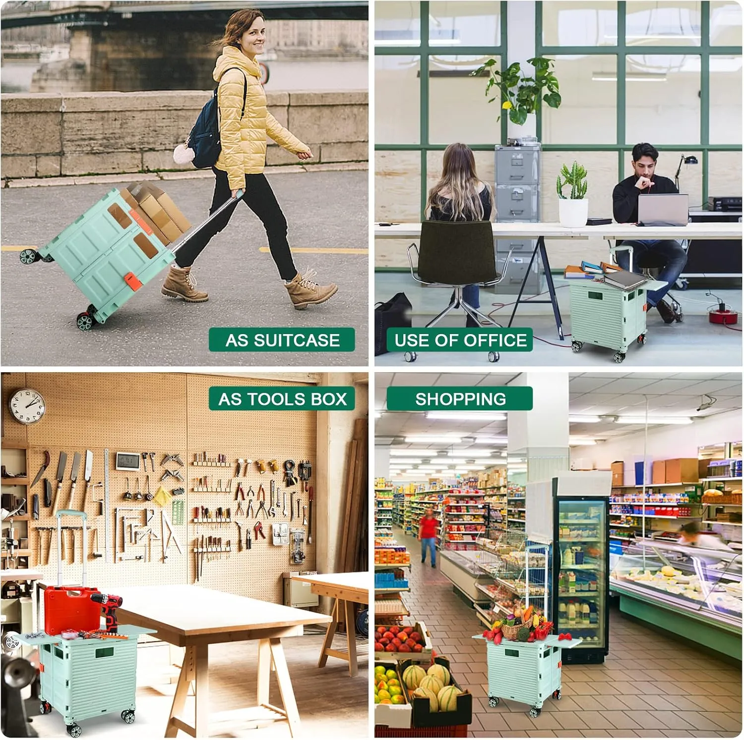 Foldable Utility Cart Folding Portable Rolling Crate with Magnetic Extended Lid,360°Rotate Wheels,176LBS Load Capacity,Heavy Duty Durable Dolly Cart for Teacher Tourist Shopping Office Outdoor