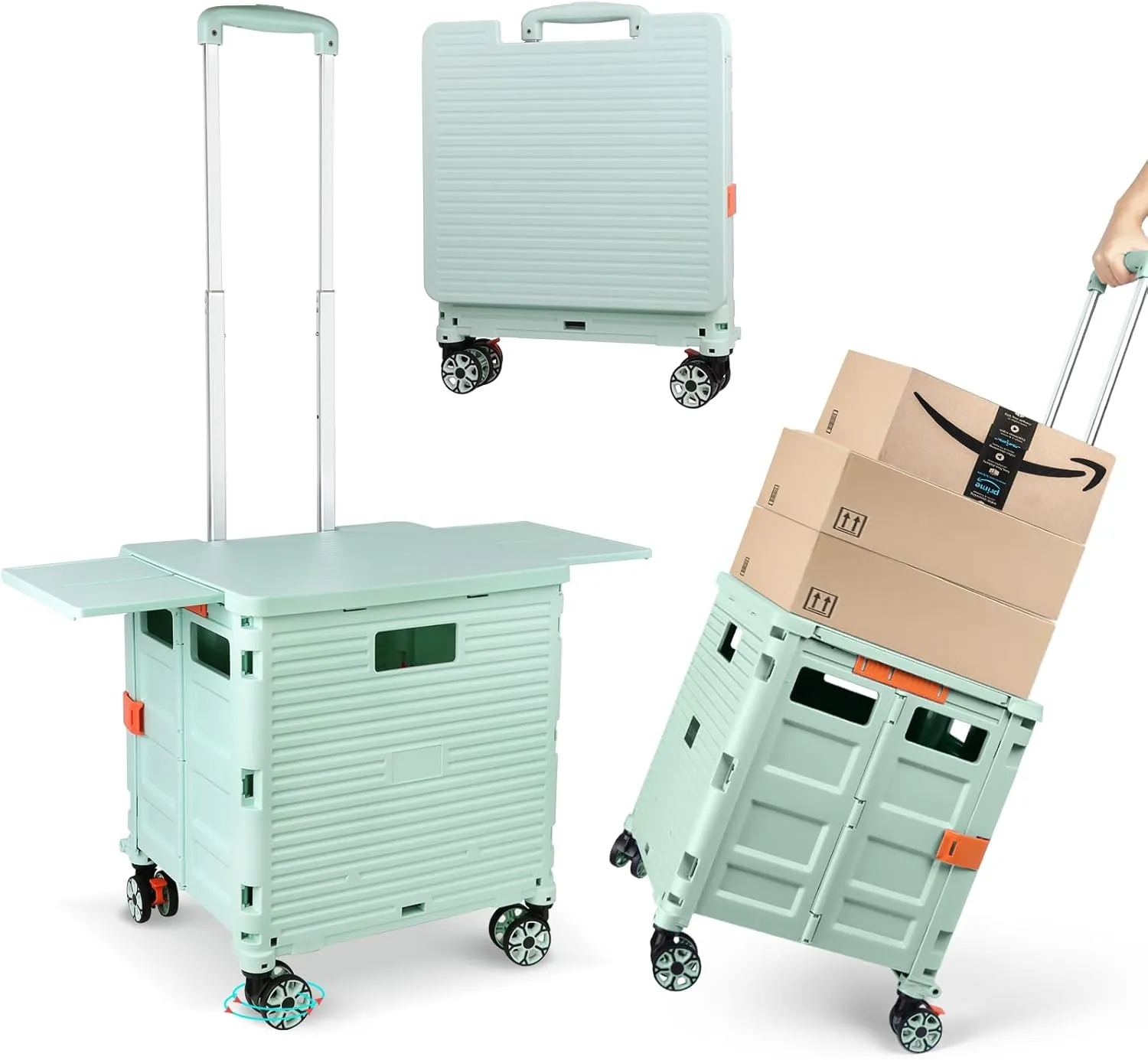 Foldable Utility Cart Folding Portable Rolling Crate with Magnetic Extended Lid,360°Rotate Wheels,176LBS Load Capacity,Heavy Duty Durable Dolly Cart for Teacher Tourist Shopping Office Outdoor