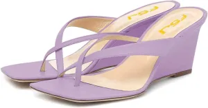 FSJ Women Casual Flip Flop Slide Mule Shoes Square Open Toe Thong Sandal Summer Wedge High Heel Size 4-15 US