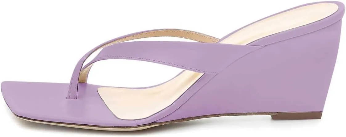 FSJ Women Casual Flip Flop Slide Mule Shoes Square Open Toe Thong Sandal Summer Wedge High Heel Size 4-15 US