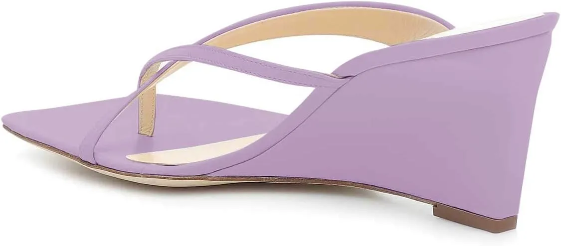 FSJ Women Casual Flip Flop Slide Mule Shoes Square Open Toe Thong Sandal Summer Wedge High Heel Size 4-15 US