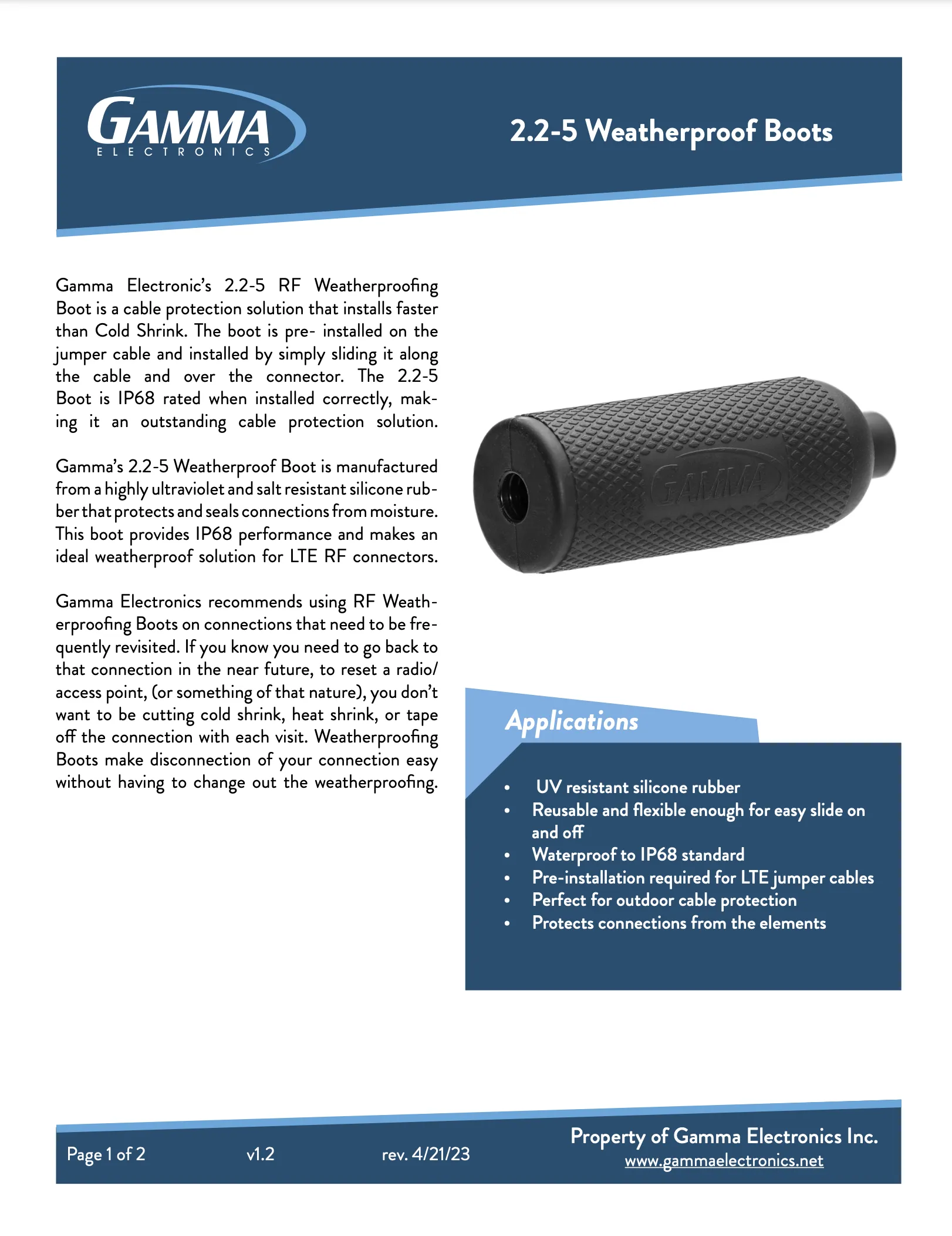Gamma 2.2-5 RF Weatherproof Boot