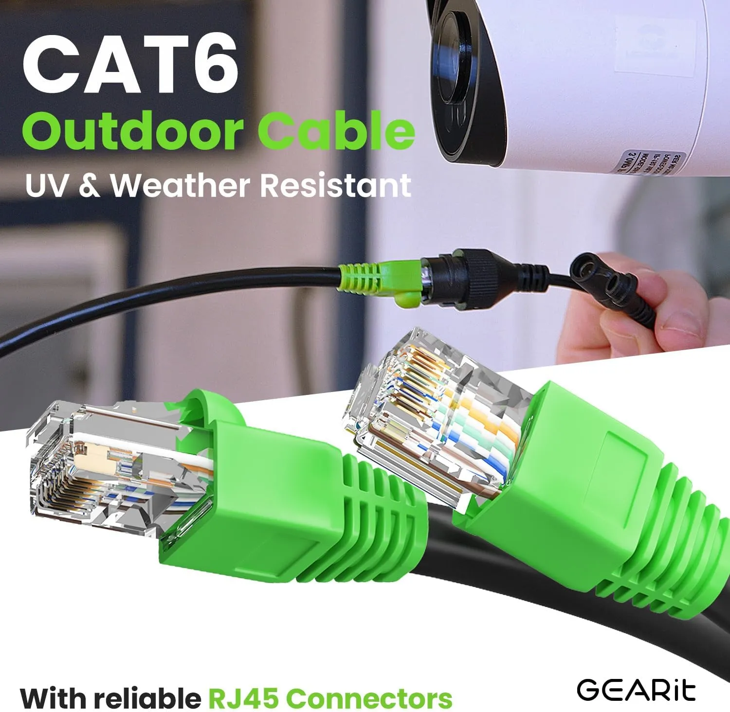 GEARit RJ45 Cat-6 Ethernet Patch Cable, 10Gpbs Transfer Speed, Gold-Plated Connectors, Copper Clad, Outdoor, UV Resistant, Direct Burial, Waterproof, Durable, 150 Foot (45.7 Meters), Black
