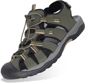 GRITION Mens Outdoor Hiking Sandals Summer Beach Closed Toe Water Sandal Waterproof Comfortable Fisherman Adventures Sport Athletic Walking Traveling Shoes Sandles