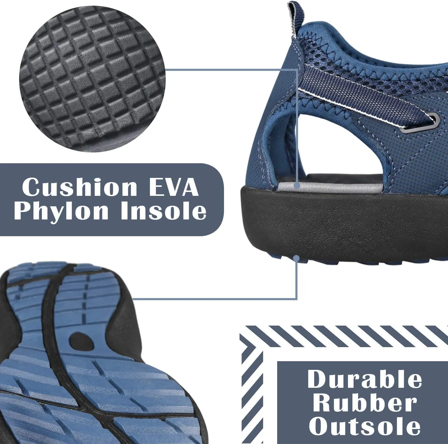 GRITION Mens Outdoor Hiking Sandals Summer Beach Closed Toe Water Sandal Waterproof Comfortable Fisherman Adventures Sport Athletic Walking Traveling Shoes Sandles