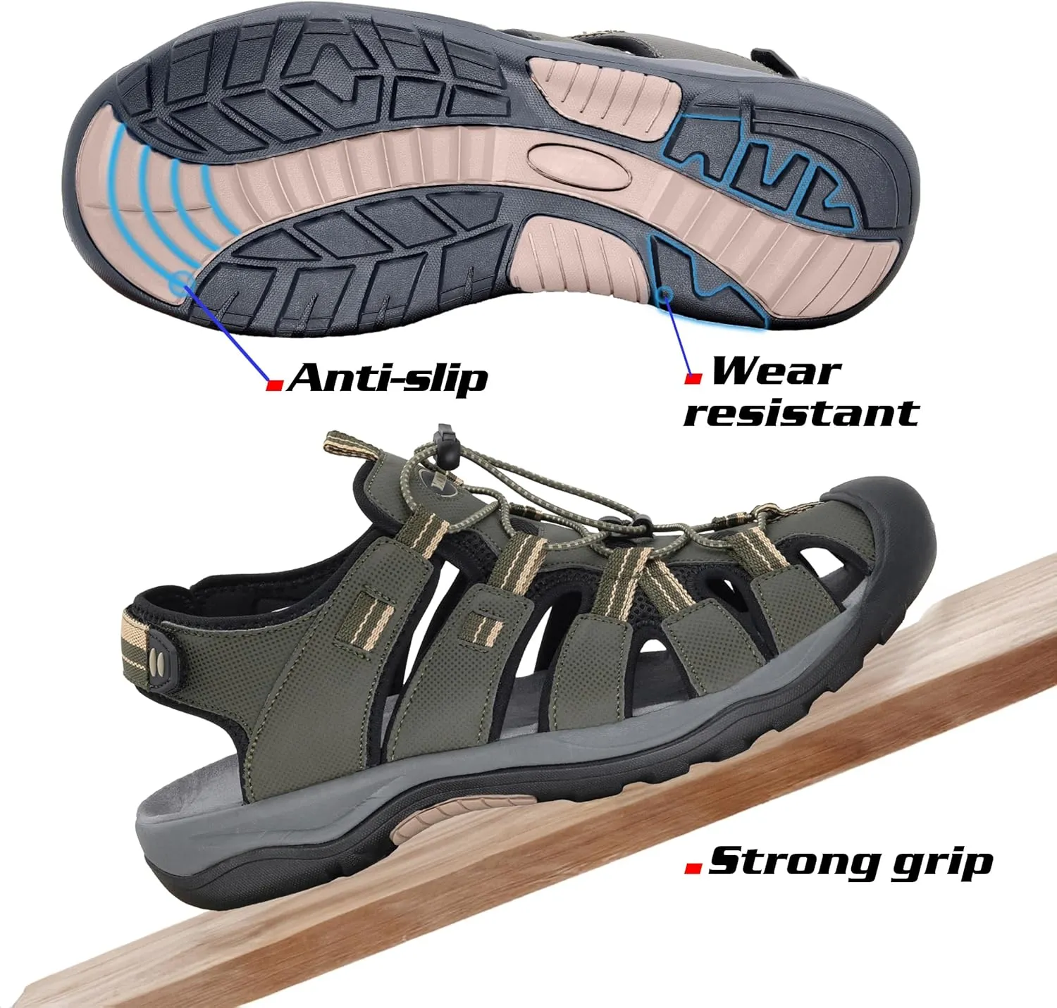 GRITION Mens Outdoor Hiking Sandals Summer Beach Closed Toe Water Sandal Waterproof Comfortable Fisherman Adventures Sport Athletic Walking Traveling Shoes Sandles