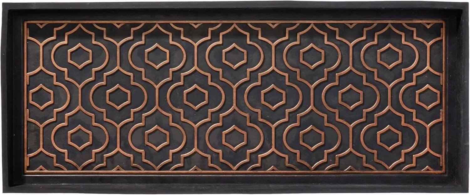 HF by LT Jasmine Premium Rubber Boot Tray, 34 x 14 inches, Heavy Duty Vulcanized Rubber Design, One-Piece Seamless Construction, Year Round Use Indoors/Outdoors, Black with Brushed Copper