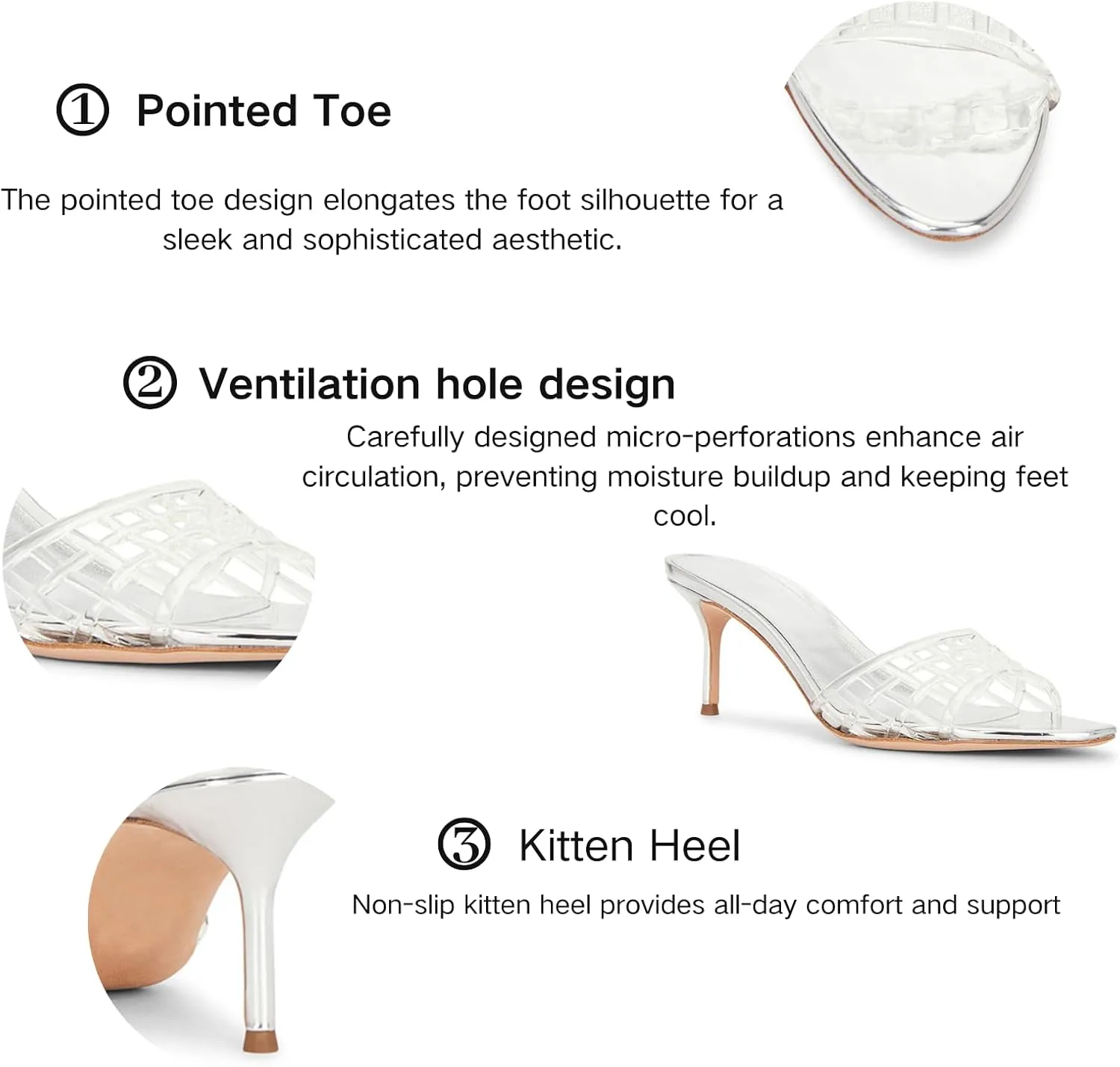 High Heel Sandals for Women Open Pointed Toe Mesh Mules Sandals Beach Summer Dress Stiletto Shoes