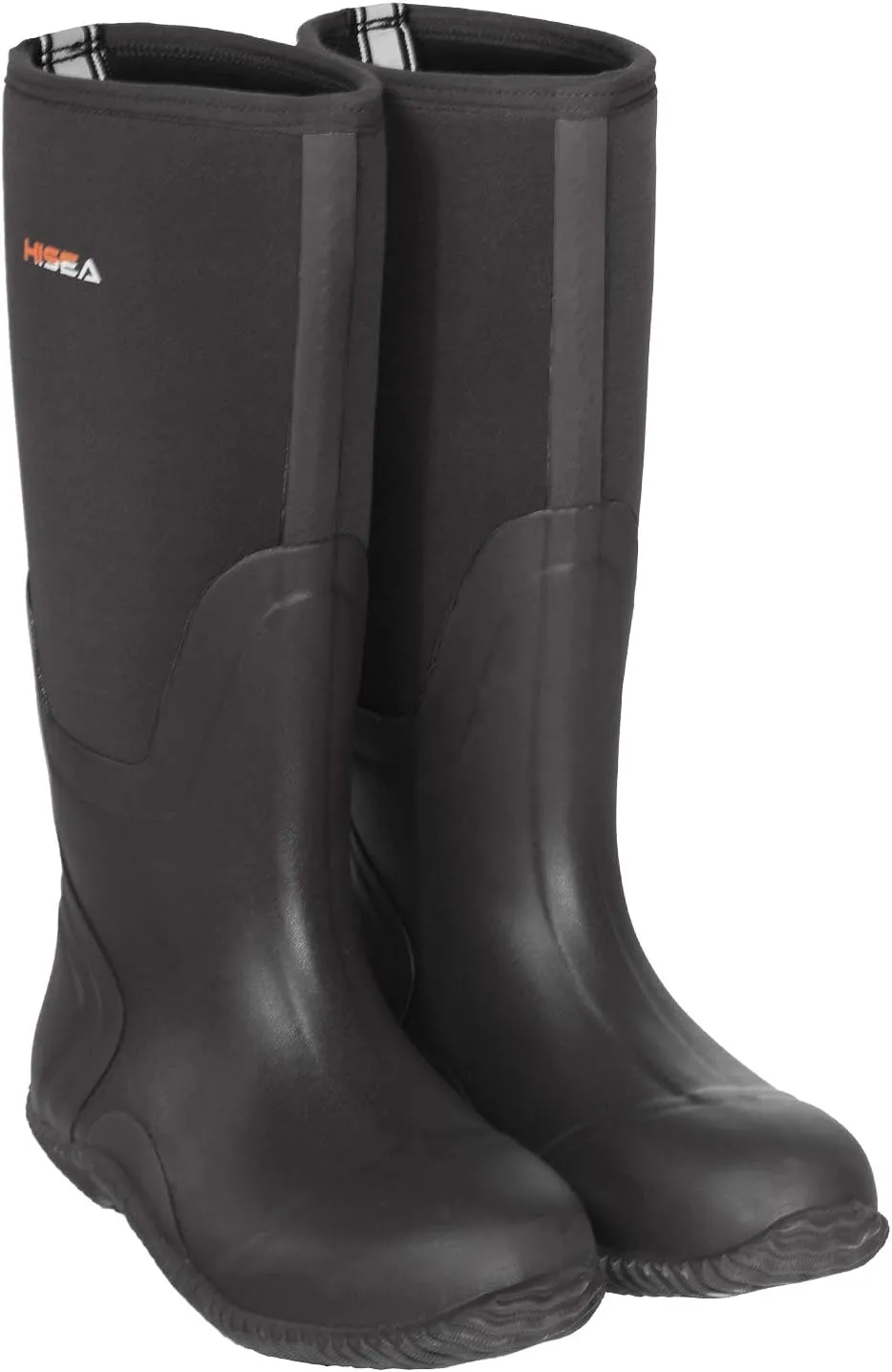 HISEA Men's Rain Boots, Waterproof Durable Insulated Rubber Boots for Men, 5 mm Neoprene Outdoor Mud Fishing Hunting Boots for Multi-Season (Black, Camo & Brown)