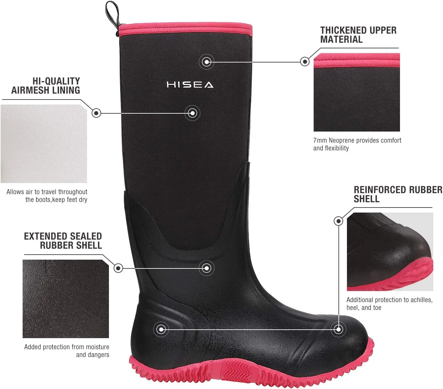 HISEA Women's Rain Boots, Knee High Rubber Boots Waterproof Insulated Neoprene Muck Boots, Durable Anti-Slip Outdoor Work Boots for Hunting Gardening Farming Yard Mud Working