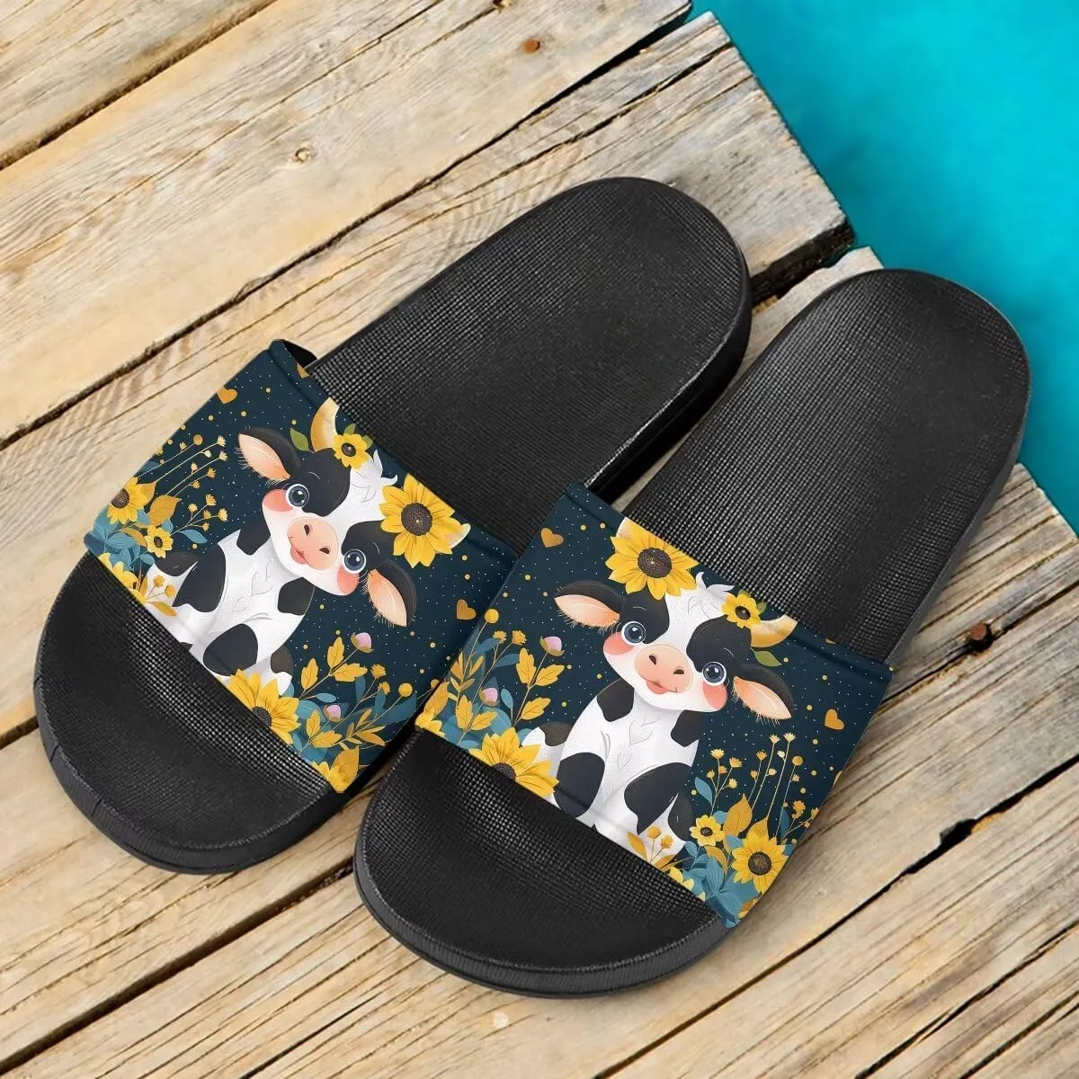 Howilath Blue Butterfly Print Summer Slide Slippers for Men Women Kid, Sunflower Colorful Tie-dye Animals House Slippers Slide Sandal Non-Slip Light Weight