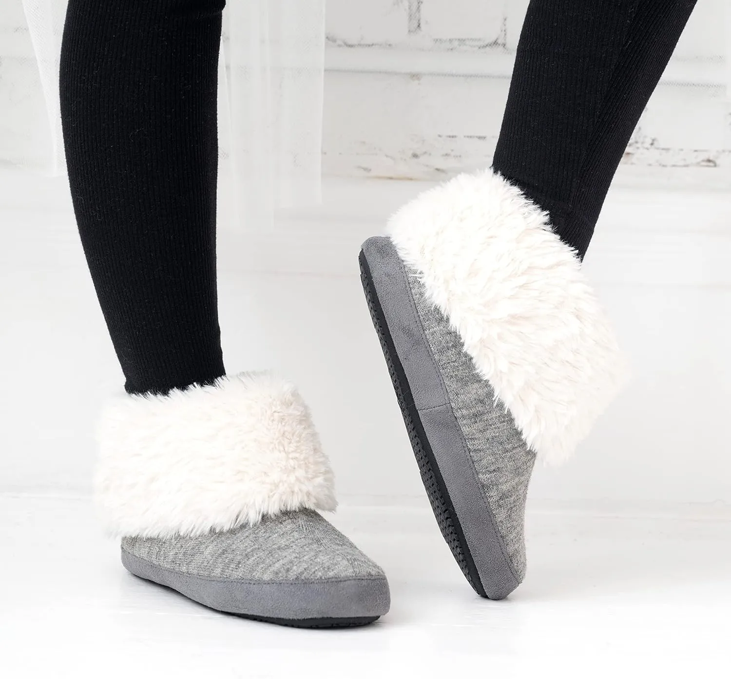 isotoner Women's Recycled Comfort Memory Foam Heather Knit Marisol Boot Slippers