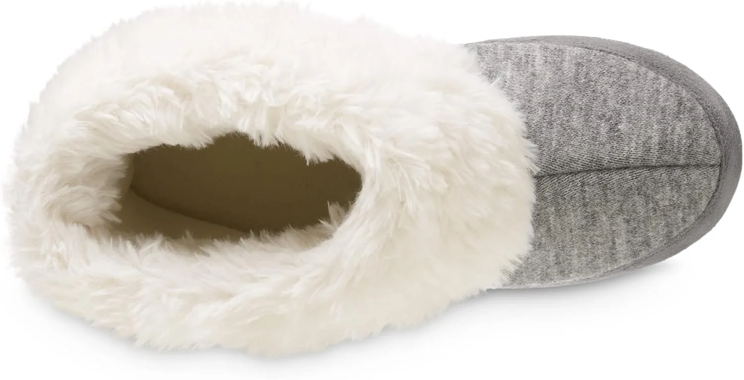 isotoner Women's Recycled Comfort Memory Foam Heather Knit Marisol Boot Slippers