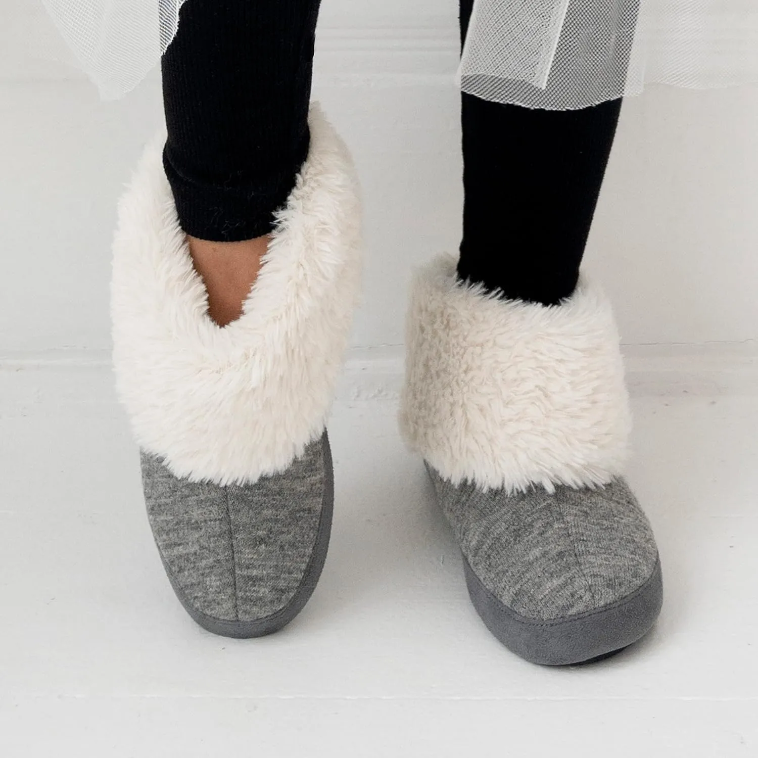 isotoner Women's Recycled Comfort Memory Foam Heather Knit Marisol Boot Slippers