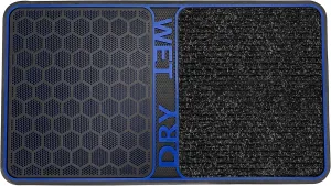 J&V TEXTILES 2 in 1 Wet Dry Shoe Cleaning Floor Mat - 18’’ x 32’’ Non Slip Machine Washable - Boot Tray Perfect to Remove Mud Dirt and Yuck from Footwear - Indoor Outdoor Rug (Blue)