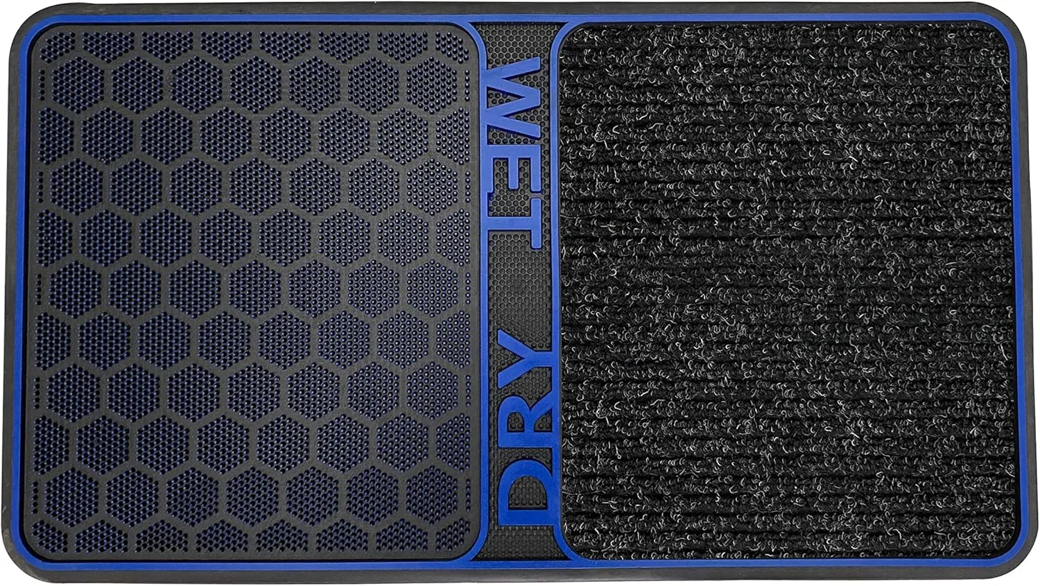J&V TEXTILES 2 in 1 Wet Dry Shoe Cleaning Floor Mat - 18’’ x 32’’ Non Slip Machine Washable - Boot Tray Perfect to Remove Mud Dirt and Yuck from Footwear - Indoor Outdoor Rug (Blue)