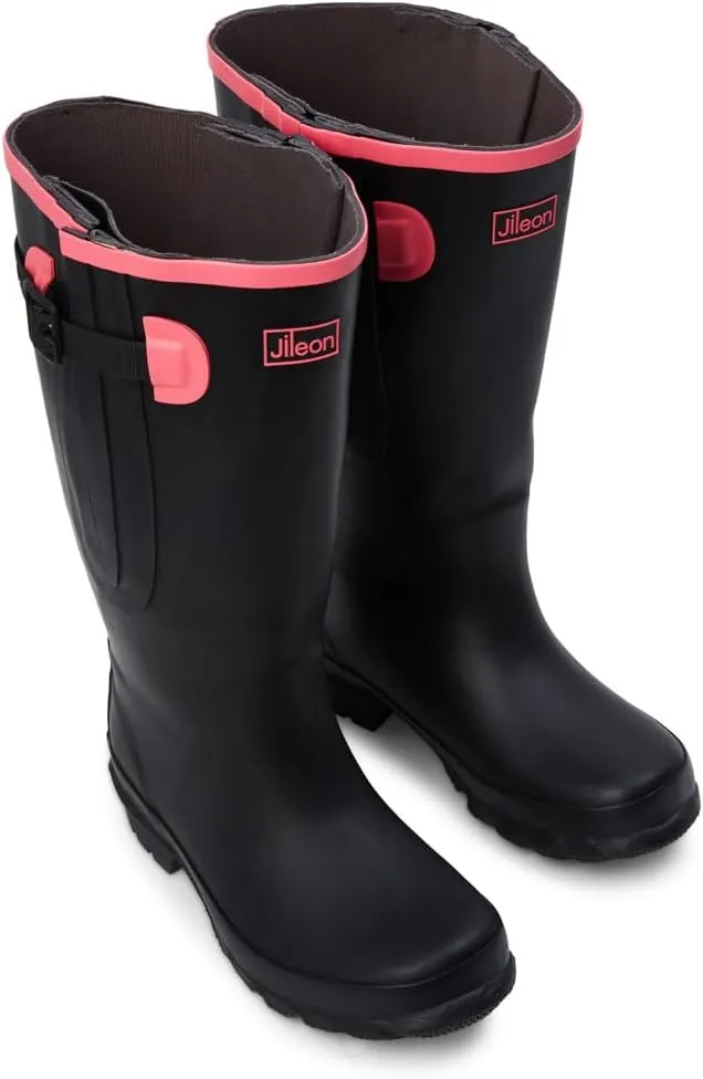 Jileon Extra Wide Calf Rain Boots - Ideal for Wide Feet, Ankles & Calves - Fit 16 to 23” Calves - Durable & Waterproof