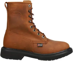 Justin Boot Company (WSL) Mens Livestock Aged Brown 8In LaceUp Round Soft Toe Work Boot