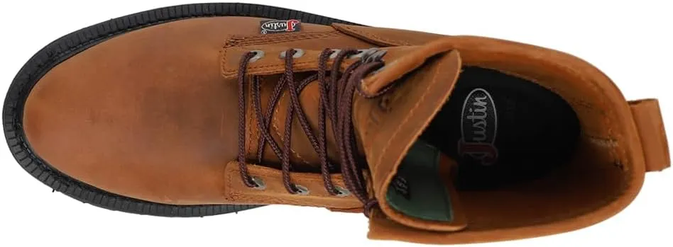 Justin Boot Company (WSL) Mens Livestock Aged Brown 8In LaceUp Round Soft Toe Work Boot