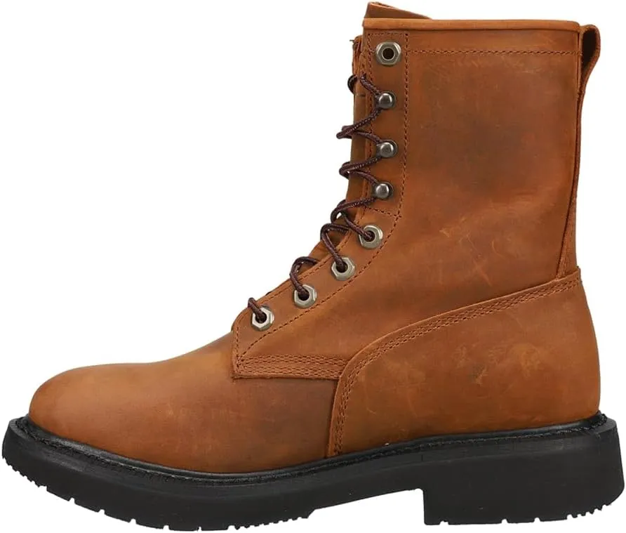 Justin Boot Company (WSL) Mens Livestock Aged Brown 8In LaceUp Round Soft Toe Work Boot