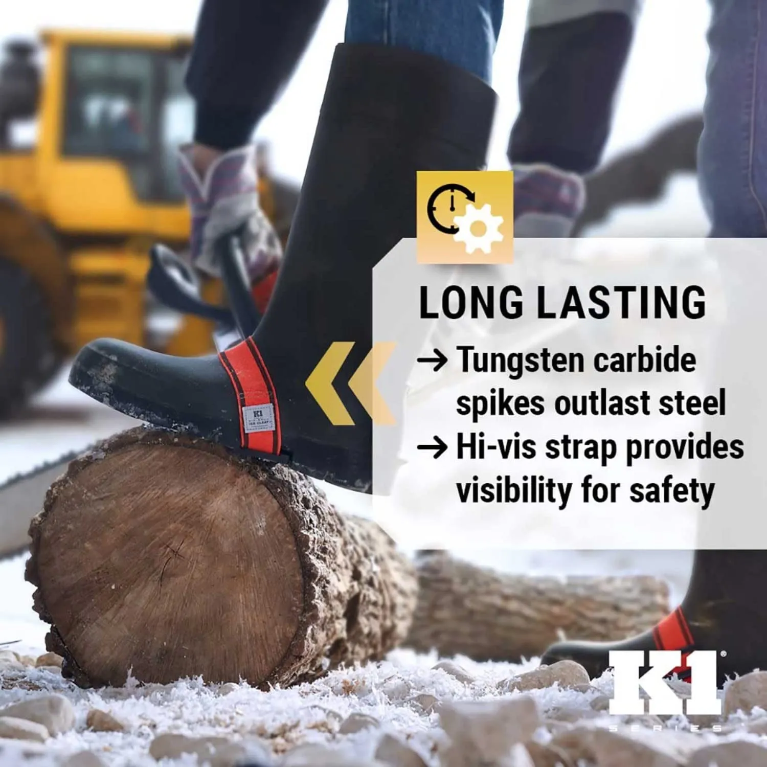 K1 Mid-Sole Ice Cleats for Men & Women - Rotatable Traction Aids For Winter Snow - Hi Vis - High Profile