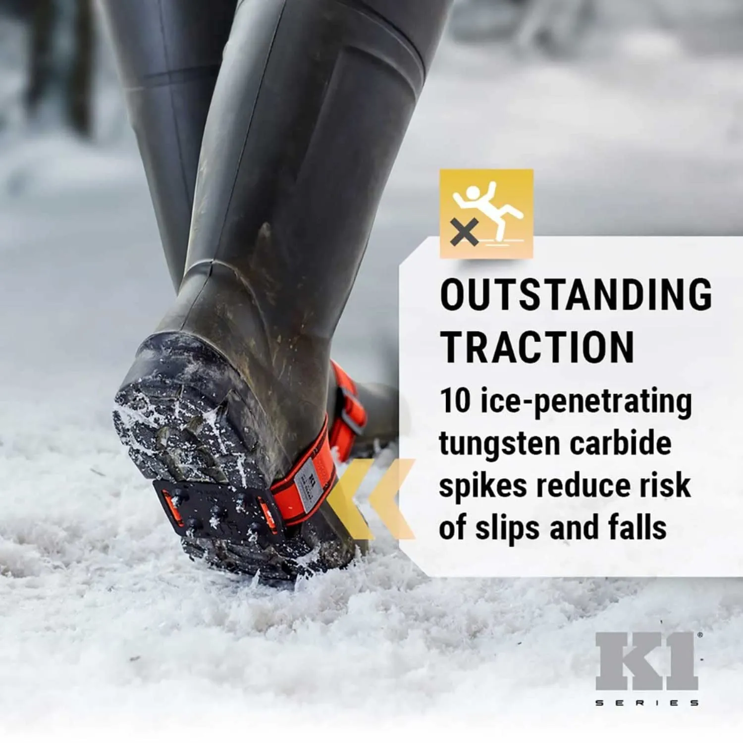 K1 Mid-Sole Ice Cleats for Men & Women - Rotatable Traction Aids For Winter Snow - Hi Vis - High Profile