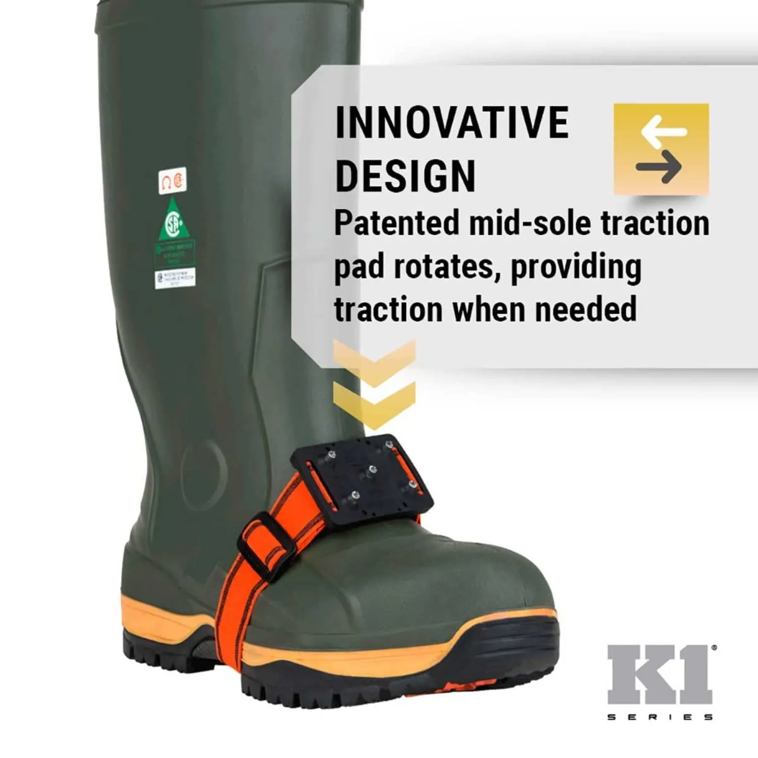 K1 Mid-Sole Ice Cleats for Men & Women - Rotatable Traction Aids For Winter Snow - Hi Vis - High Profile