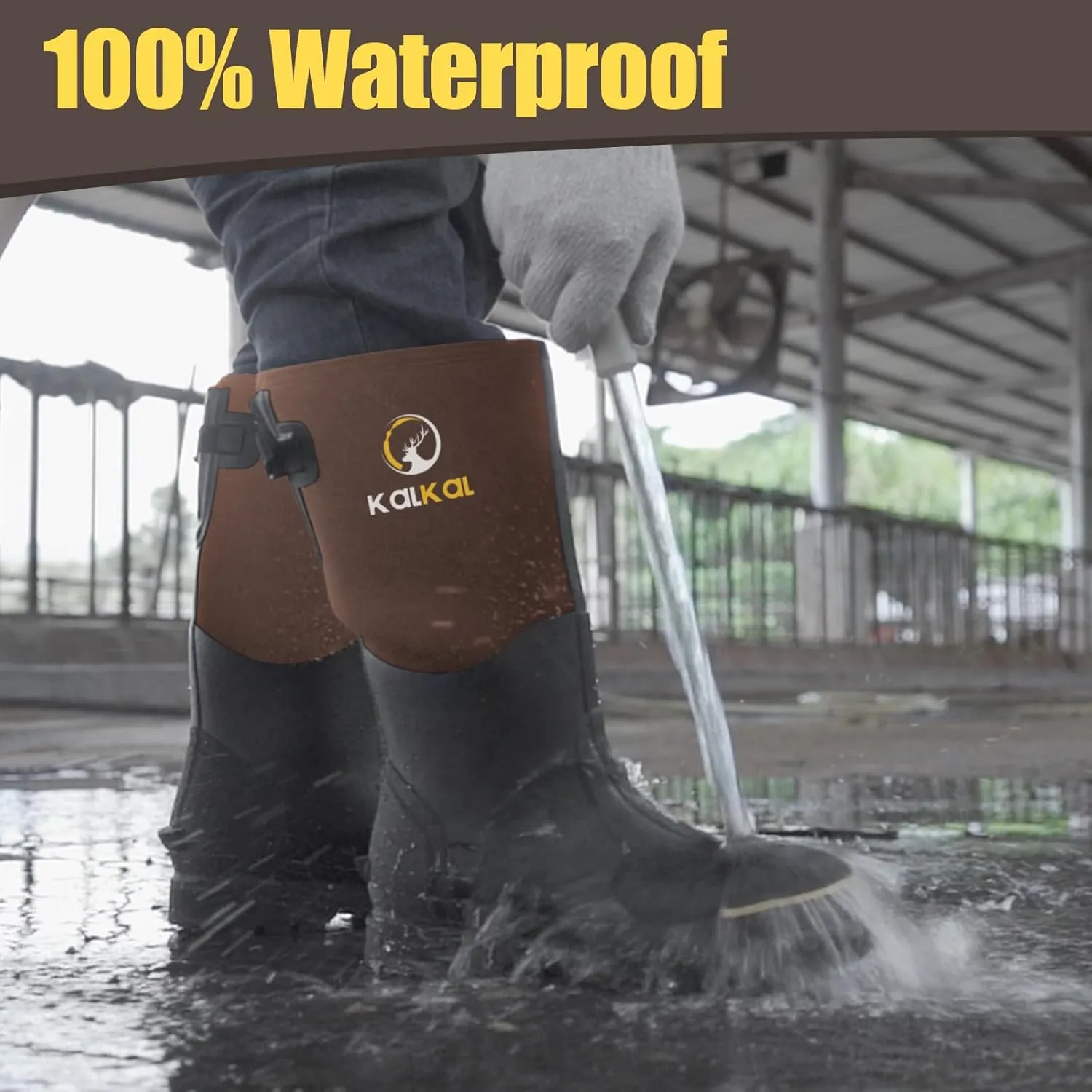 Kalkal Steel Toe Rubber Boots for Men - Waterproof Anti Slip Work Boots 6mm Neoprene Rain Boot Durable Hunting Boots with Steel Shank for Farming Gardening Construction Outdoor Work Size 5-14