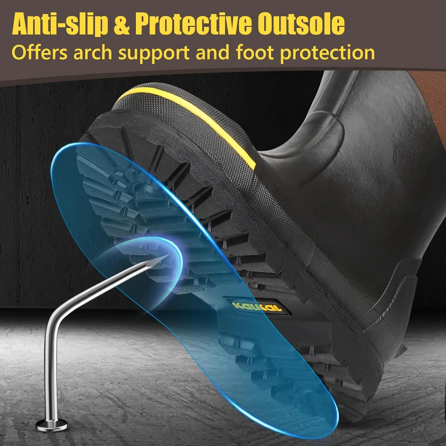 Kalkal Steel Toe Rubber Boots for Men - Waterproof Anti Slip Work Boots 6mm Neoprene Rain Boot Durable Hunting Boots with Steel Shank for Farming Gardening Construction Outdoor Work Size 5-14